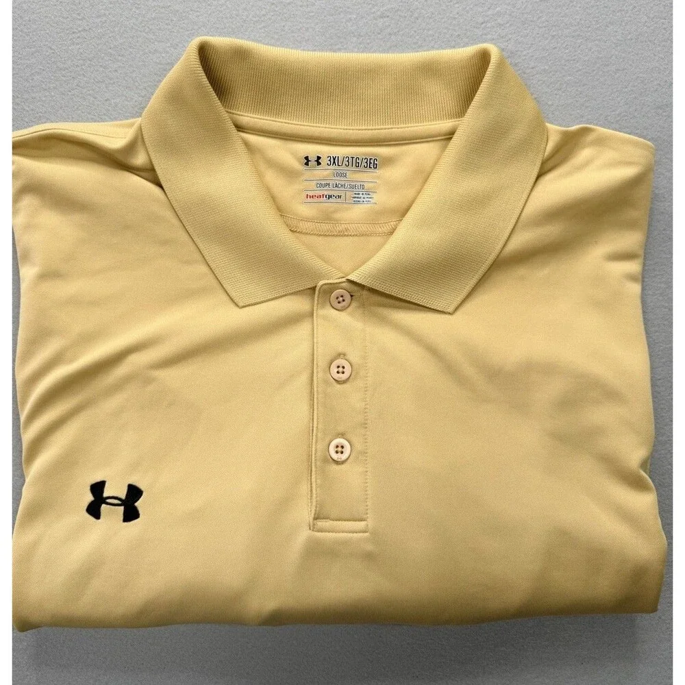 Under Armour HeatGear Polo Shirt Mens 3XL Light Yellow Golf Performance Loose